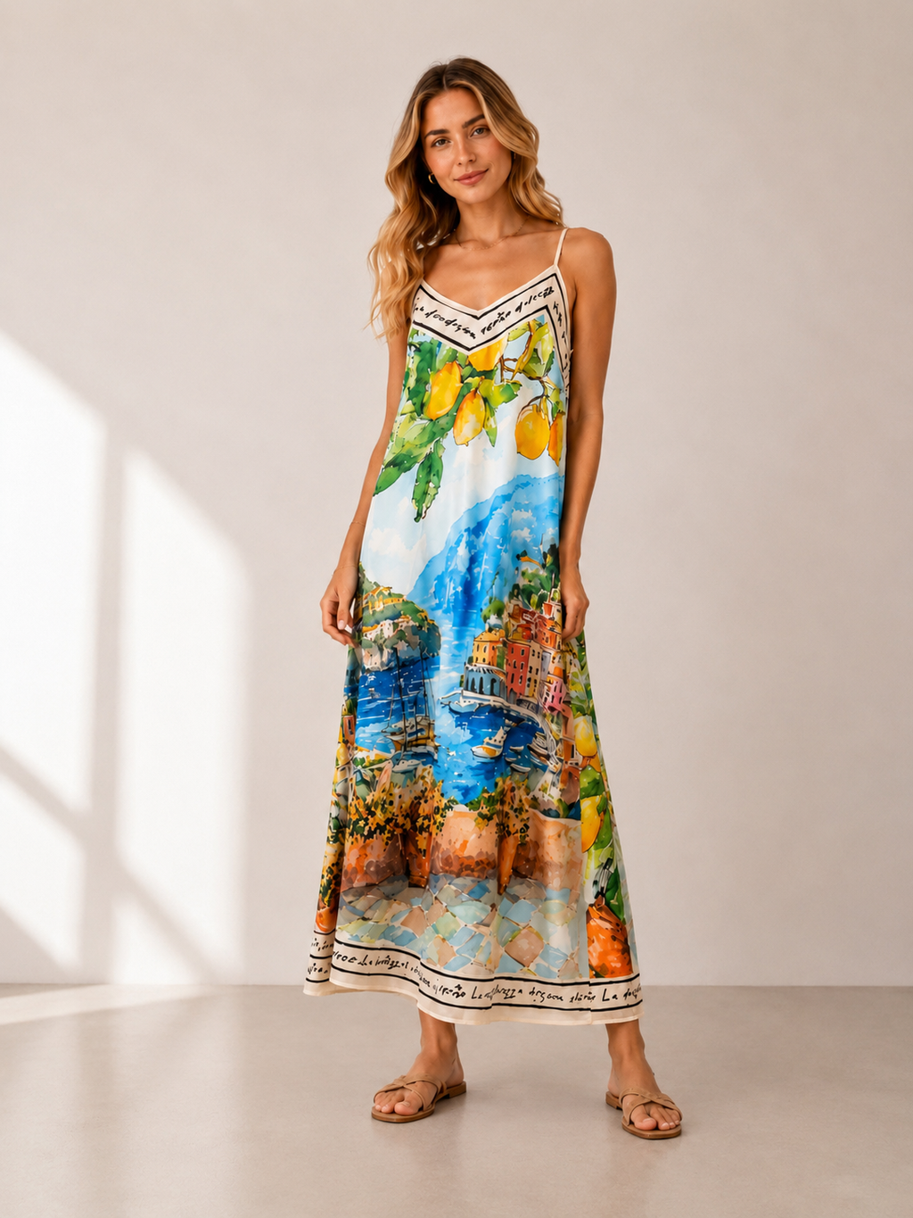 Sommerkleid Zitrone Lang Spagettiträger