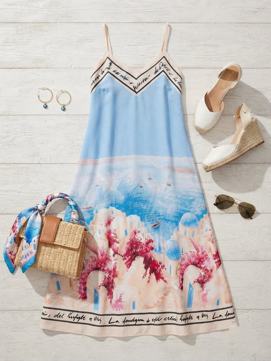 Santorini Kleid Babyblau Lang