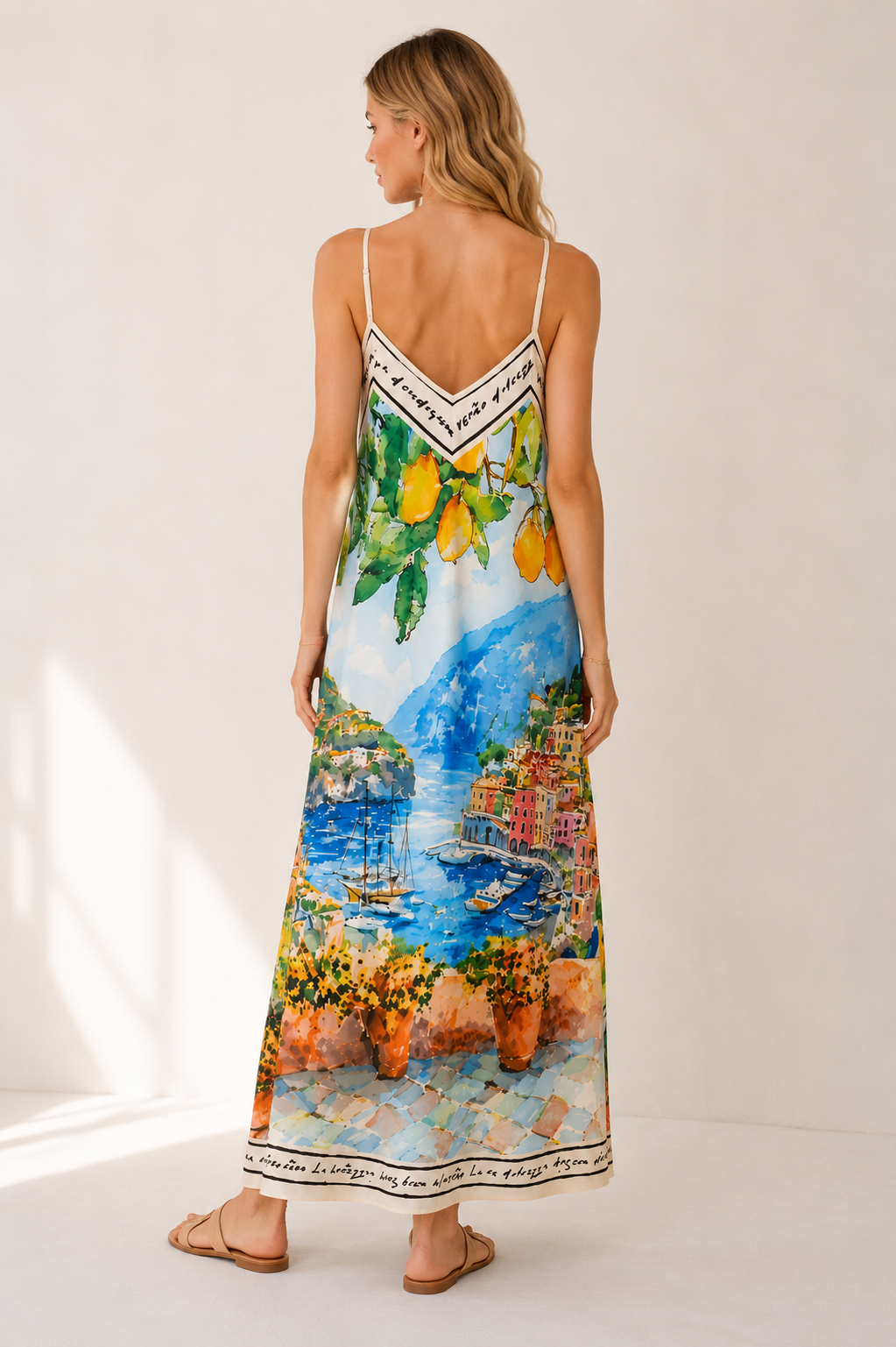 Sommerkleid Zitrone Lang Spagettiträger