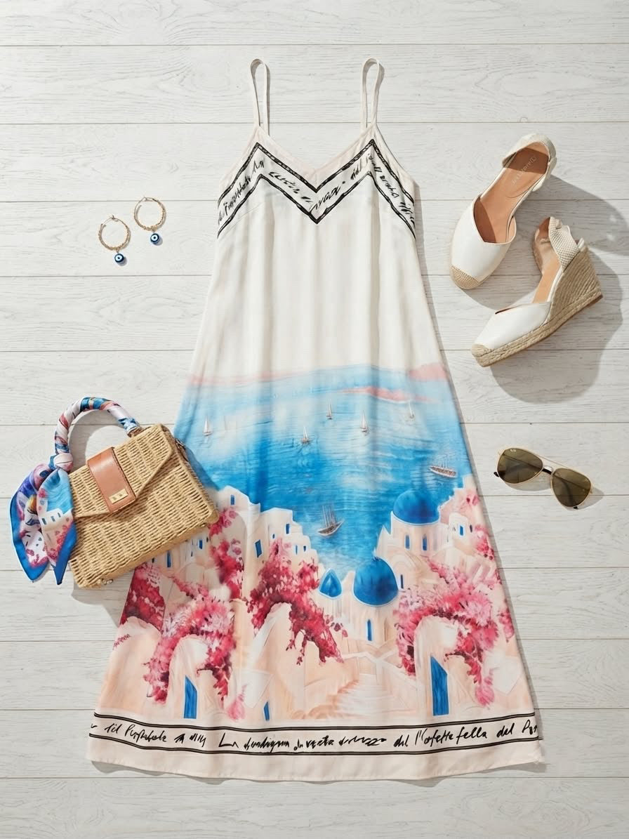Sommerkleid Santorini Lang Spagettiträger