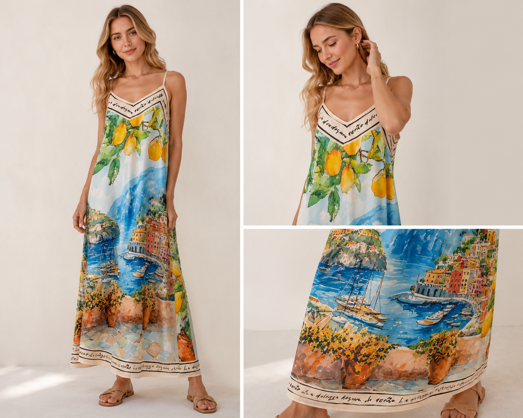 Sommerkleid Zitrone Lang Spagettiträger