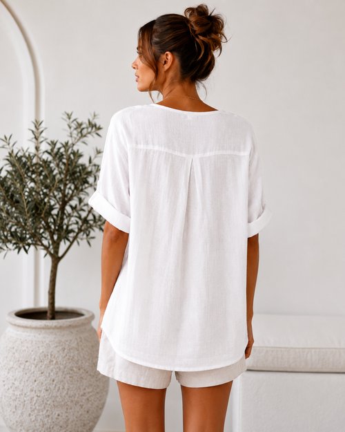 Leinen Bluse Weiß
